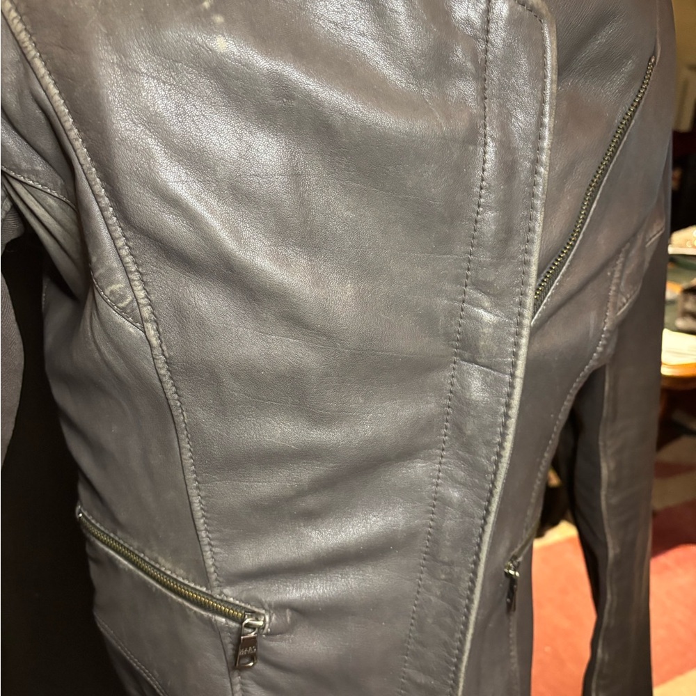 Women's Gray Leather Jacket